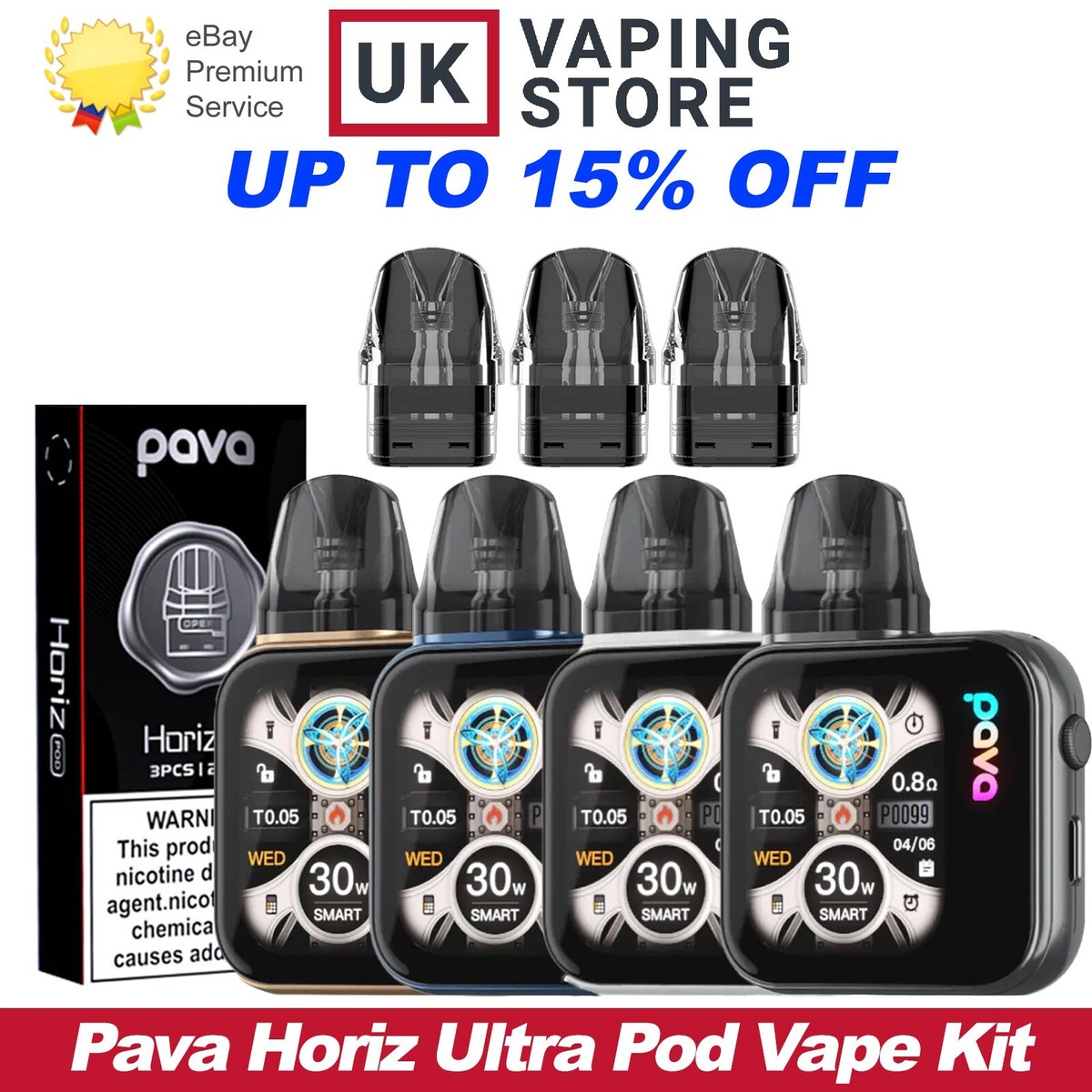 Pava Horiz Ultra Pod Vape Kit | MTL Draw | Touch Screen E Cig | Spare Pods 