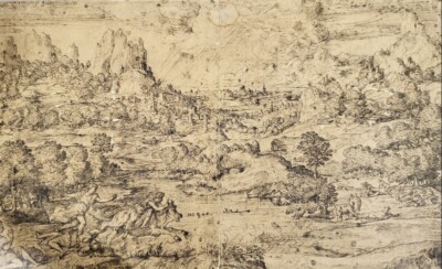 Antiker Meisterdruck LANDSCHAFT-BERG Tizian/Tiziano Vecellio 8,5'' x 14''