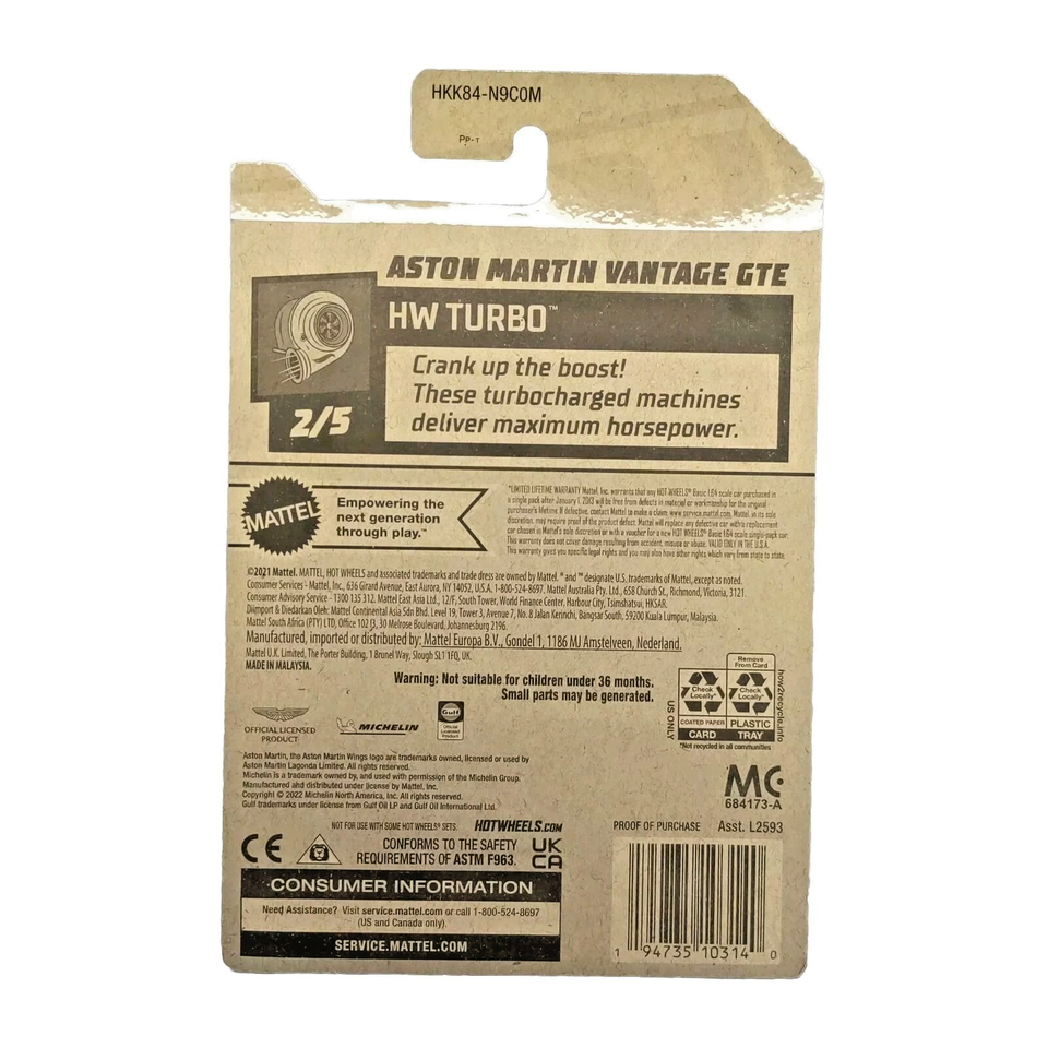 Hot Wheels Aston Martin Vantage GTE Die-Cast Car - 1:64 Scale Light Blue