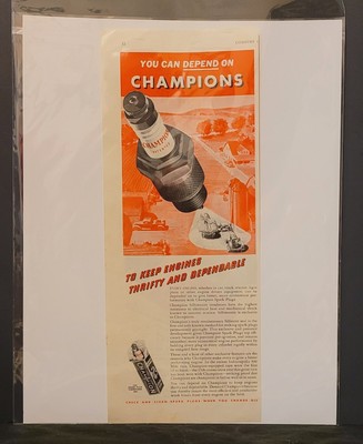 Champion Spark Plugs You Can Depend On Champions Vintage Print Ad 1938