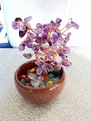 Handcrafted Gemstone Bonsai Tree Crystal Feng Shui Decor Healing Energy Tree