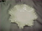 Vintage Fenton Milk Glass clear crest ruffled 8" bowl w/ Spanish Lace Exc C FS