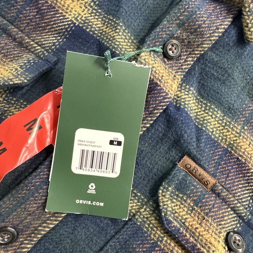 ORVIS Green Multiplaid Heavyweight Flannel Shirt Men button NEW PULLED THREADS - Picture 9 of 15