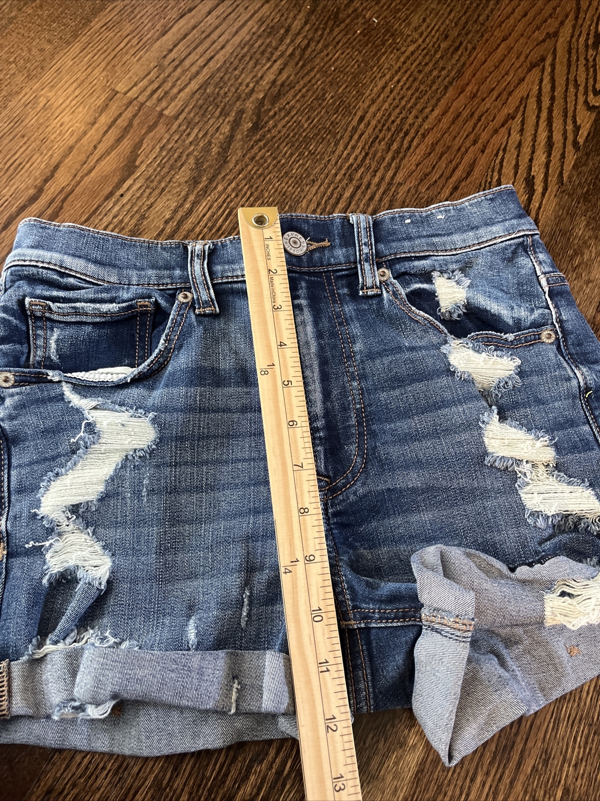 Express Shortie Women's Denim Cut Off Shorts Size 4 High Rise - View 6