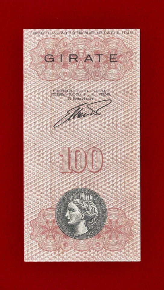 RARE 100 Lire Cento 1977 BANCHE POPOLARI ITALIANE - ITALY / VERONA UNC BANK NOTE - Image 2 of 2