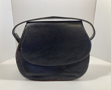 Vintage Handcrafted Black Real Leather Womens Handbag 11 x 9 inches
