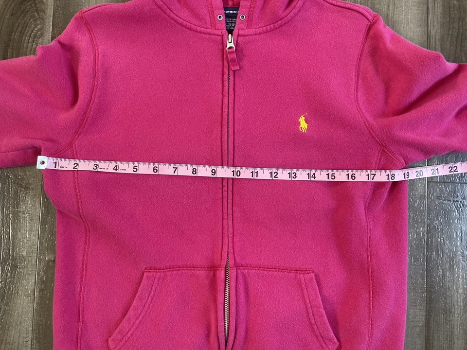 Moletom com capuz feminino júnior Ralph Lauren esporte zíper completo rosa escuro tamanho grande - Imagem 3 de 4