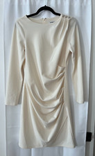 Express Women's Ivory Long Sleeve Ruched Round Neck Sheath Dress Size M (W60307)