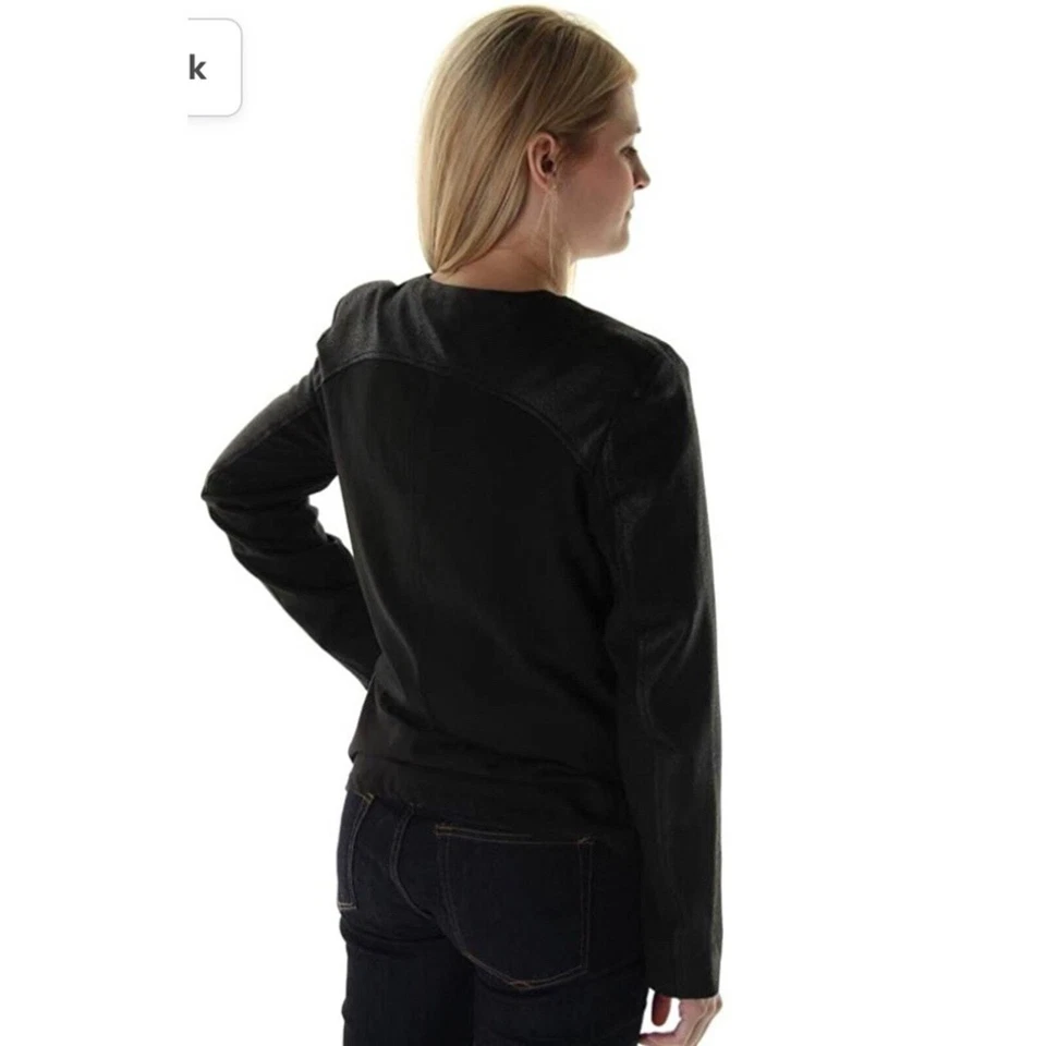 Chaqueta de Motocicleta Karen Kane Bizantina Talla XL Negra Imitación Cuero Foto 2 de 4