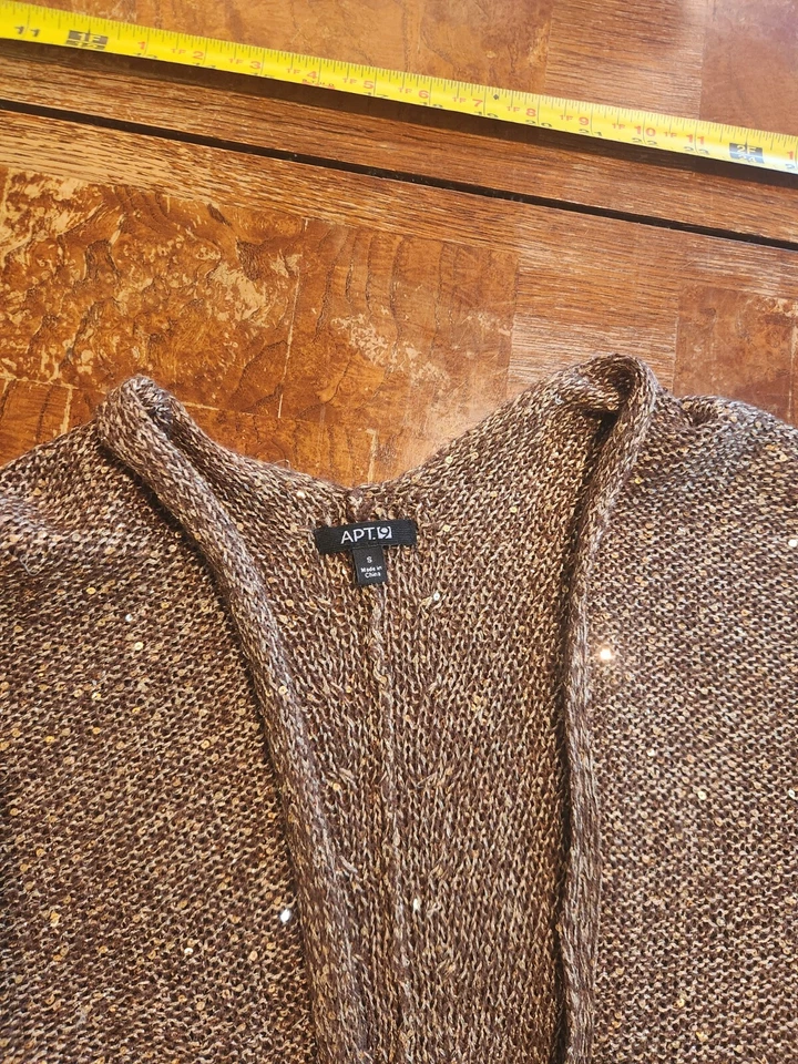 Suéter envolvente Apt 9 bronce/dorado con lentejuelas brillantes infundidas frente abierto pequeño #S36 Foto 2 de 3