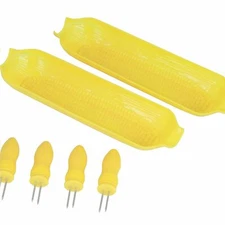 Chef Craft 6pc Corn Cob Utensil Set - 2 Corn Dishes & 4 Corn Cob Holders