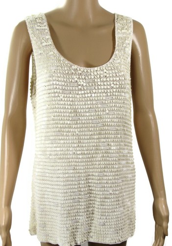 Gardy Sweater Womens Size XL Ivory Sequins Sleeveless Cami 100% Rayon Sparkly - Picture 5 of 8