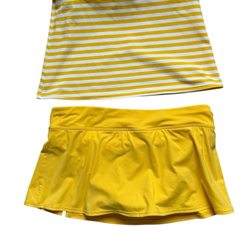 Women’s Size 6 Lands End Tankini Swim Bathing Suit Yellow Striped Skirt Bra 2 PC - Picture 10 of 13
