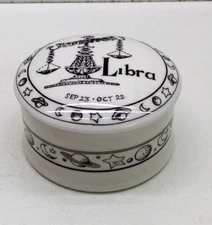 Objects d’Art Round Lidded Trinket Pot Libra Starsign Zodiac Fine Bone China/P-2