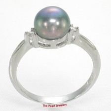Solid Silver .925 Black Pearl CZ Accent Ring