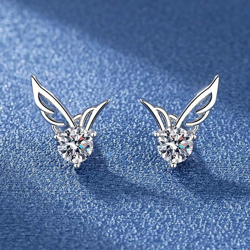 Elegantes pendientes de plata de ley 925 con alas de ángel de cristal para mujer 1306 Foto 3 de 4