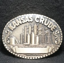 WG15106 NOS VINTAGE 1970s  KANSAS CRUDE  OILFIELD SOLID BRASS BELT BUCKLE