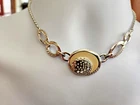 Vintage SWAROVSKI Necklace Ivory Enamel with Crystals Signed Rhodium Plate