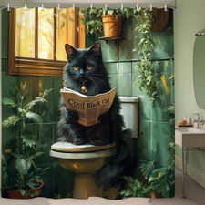 Funny Black Cat Shower Curtain, Fun Animal Restroom Fabric Shower Curtains for B