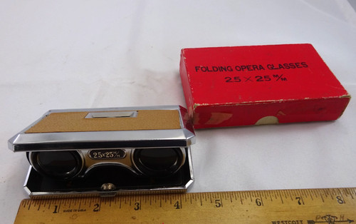 VINTAGE BINOCULARS 1960s WILROS 2.5x FOLDING OPERA SPORTS GLASSES TAN CASE JAPAN