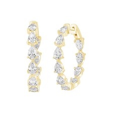3.50 CT Pear Cut Lab Grown In-Outside Diamond Teardrop Hoop Earrings 925 Silver