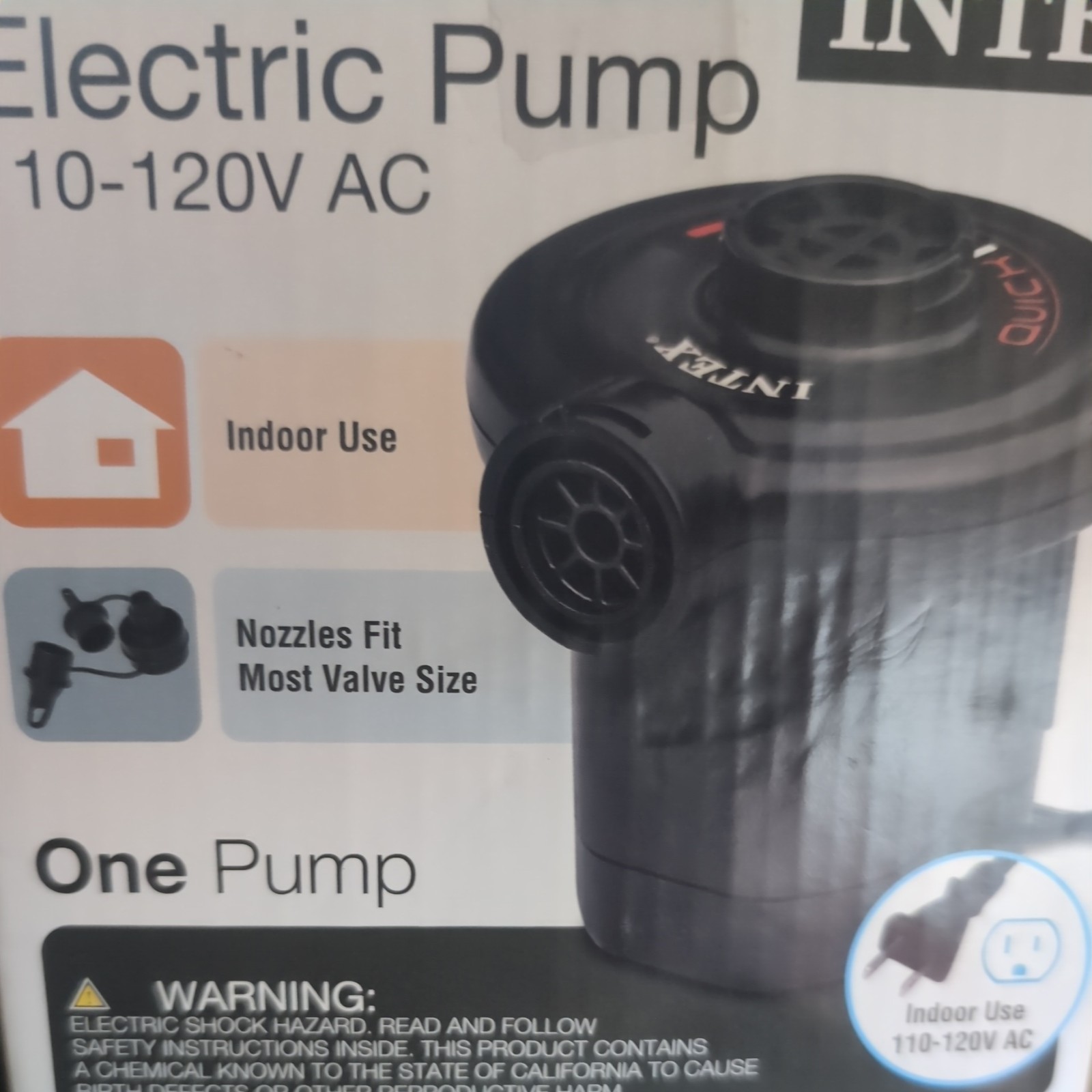 Intex 66619E Portable Quick-Fill Electric Air Pump w/ Box 3 Nozzles