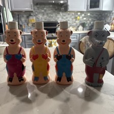 Three 3 Little Pigs And Wolf bubble bath Blow molds From 1950 Tubby Time Soaky