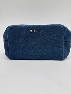 GUESS denim cotton cosmetic pouch case - Blue