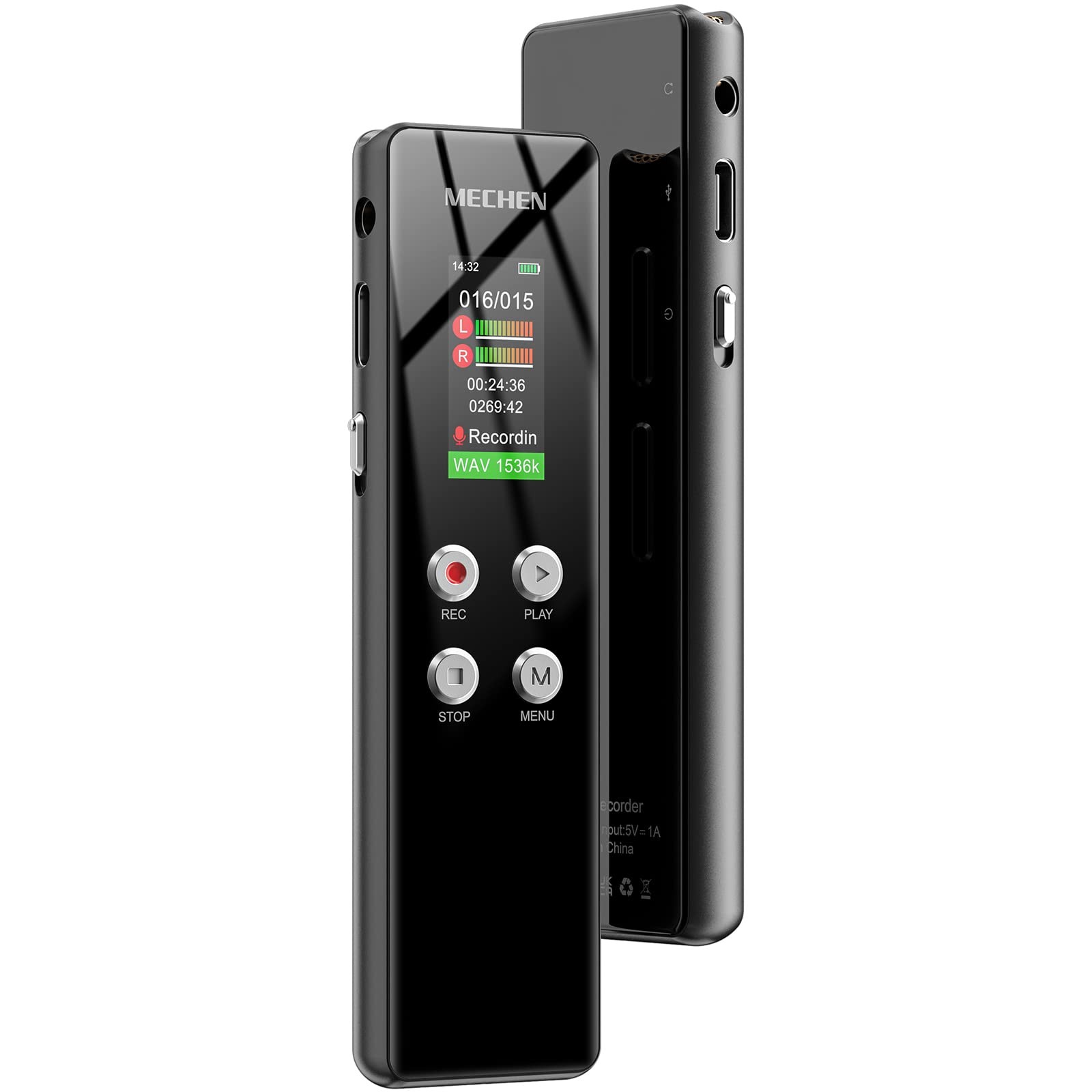 MECHEN 64GB Registratore Vocale Portatile 1536Kbps VOR Registratore Audio Solo