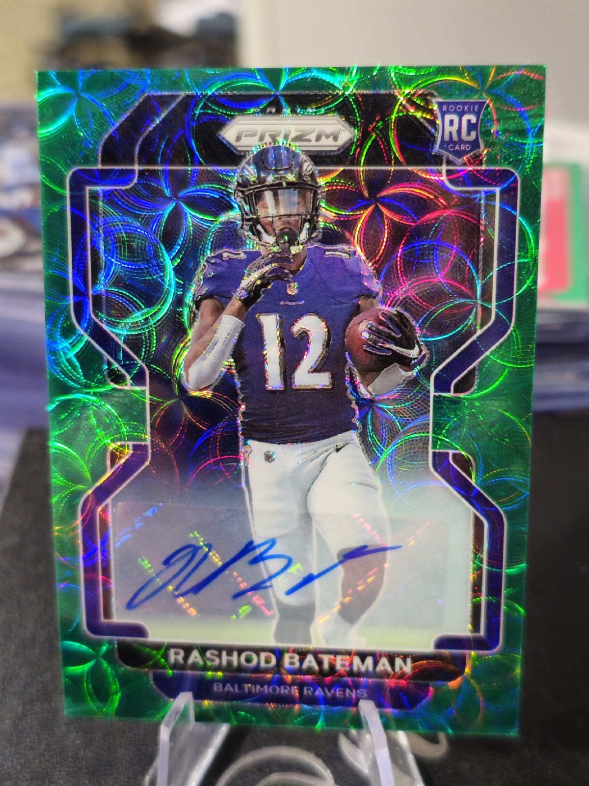 2021 Panini Prizm Green Scope Auto #340 Rashod Bateman #07/75 Baltimore Ravens