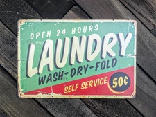 Vintage Laundry Sign Wash Dry Fold - Retro Laundry Room Decor - 12x8 in