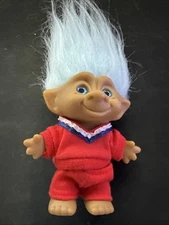 Vintage Ace Novelty 4" LUCKY Troll Doll Blue Hair Turquoise Star Jewel