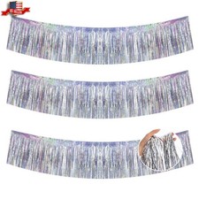 3 Packs 30 Feet Metallic Foil Fringe Garland Tinsel Streamers  Laser Silver Wall