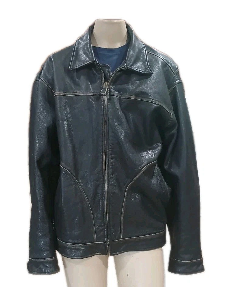 THE TERRITORY AHEAD 100%  LEATHER QUILTED LINED BOMBER JACKET SZ.L Biker Harley  - Image 2 of 4