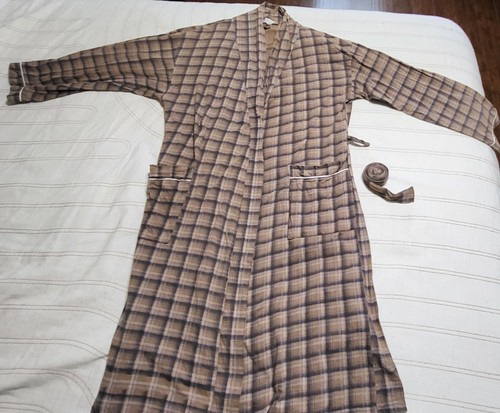 Unisex Plaid Cotton Bathrobe Brown Cozy Loungewear M/L Mans Womans  - Picture 4 of 15