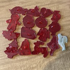 Vintage Red Plastic Christmas Cookie Cutters Set 16 HRM
