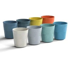 8 oz wheat straw drinking cups, 【set of 8】 small plastic cups reusable