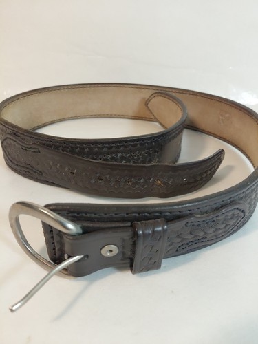 Aker Brown Leather Duty Belt Size 40 Basketweave Brass Buckle