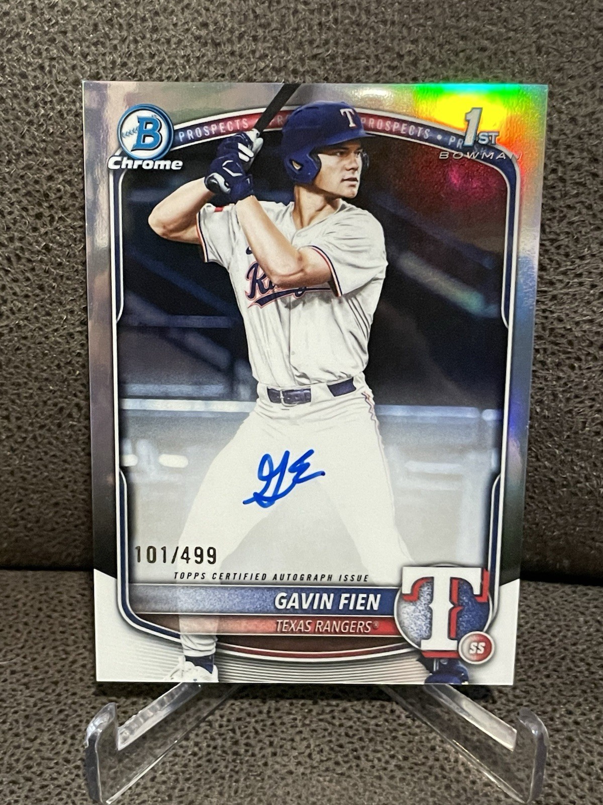 🔥Gavin Fien 2025 Bowman Draft Chrome 1st Bowman Auto Refractor/499 Rangers