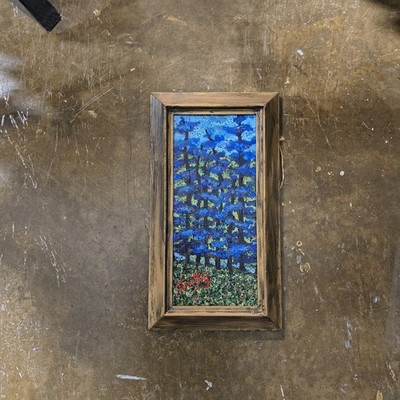 Original Acrylic Painting '' Among The Blue Pines'' 6'' X 13'' By Timothy Designs