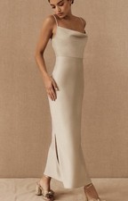 BHLDN Cali Satin Charmeuse Midi Dress Size 10 Oyster Slip Dress