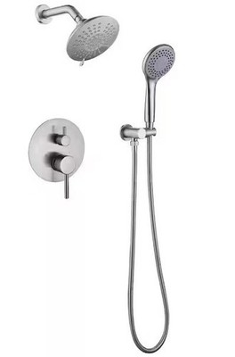 BWE Single-Handle 2-Spray Round High Pressure Shower Faucet in Brushed Nickel
