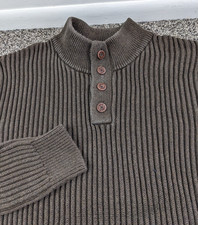 Vintage LL Bean Sweater Fisherman Henley Chunky Ribbed Knit Brown Mens 2XLT