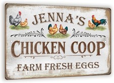 Personalized Chicken Coop Tin Metal Signs Home D cor 8x12 Vintage Farm Fresh Egg