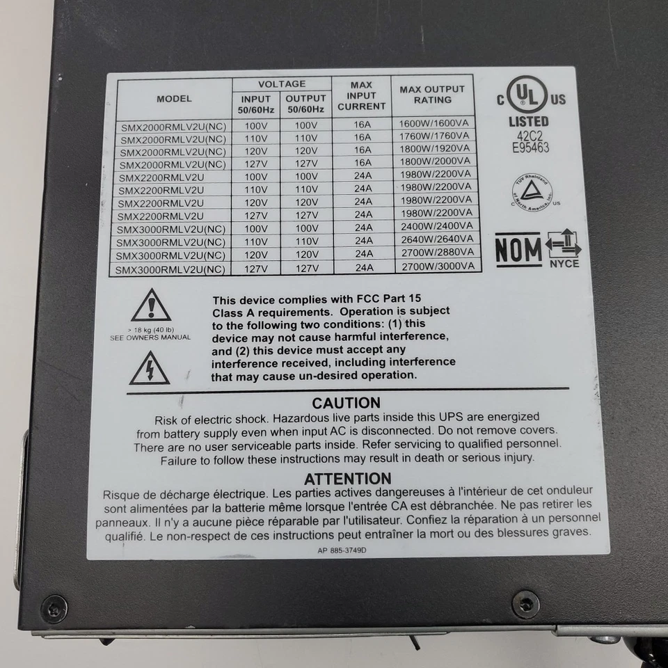 APC SMX3000RMLV2UNC 110V 2700W Smart-UPS Rack Mount Tower w/ Network Card no bat - Image 3 of 4