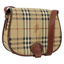 Burberrys Nova Check Shoulder Bag PVC Leather Beige Gold Auth 176693
