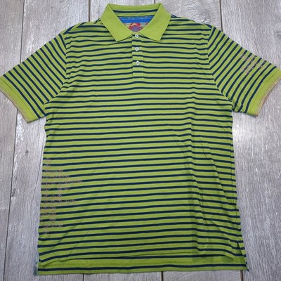 Robert Graham Polo Shirt Mens Medium Green Striped Embroidered Short Sleeve