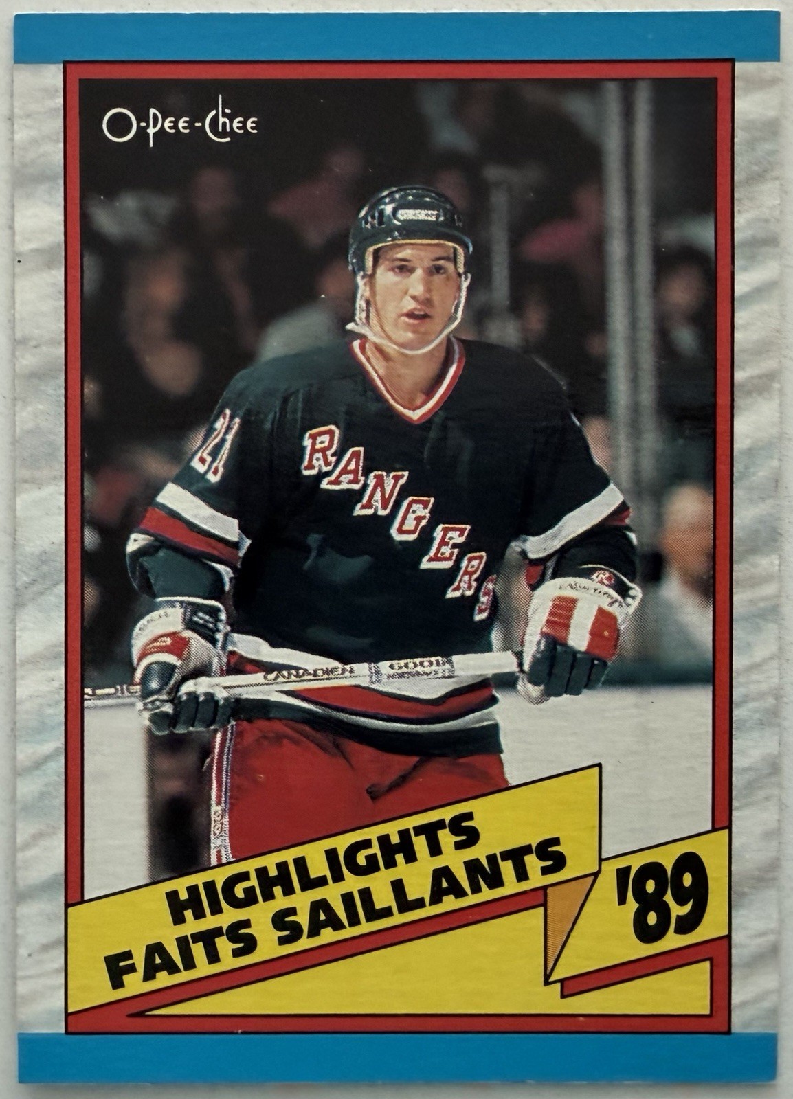 Brian Leetch Rookie 1989-90 O-Pee-Chee - 1988-89 Highlight #326 (RC) - Rangers