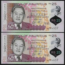 * 2 x MAURITIUS 25 rupees 2021 P 64 b * UNC * Polymer * Unique serial numbers #