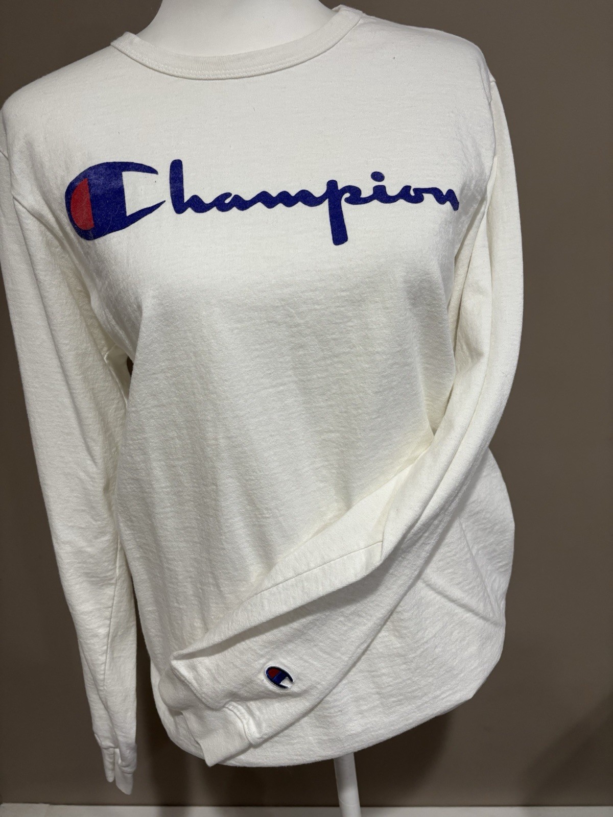 Vintage Champion Long Sleeve Shirt – White Size Medium
